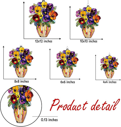 Pansy Bouquet Acrylic Suncatcher Stained Glass Effect Window Car Hanging Christmas Ornament Indoor Outdoor Decor Garden Sun Catcher Panel Gifts for Flower Lover for Women Mom Grandma