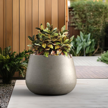 Kante Curva Series Planter, 21.3 Inch Round Concrete Plant Pot with Draiange Hole and Rubber Plug, Suitable for Indoor Plants, Home, Garden, Patio, Weathered Concrete