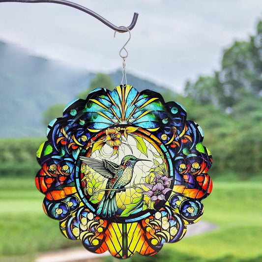Wind Spinners Hummingbird Arts12 inch 3D Stainless Steel Laser Cut Metal Art Geometric Pattern Wind Sculpture Hanging for Yard Garden Decorations Gifts Indoor Outdoor