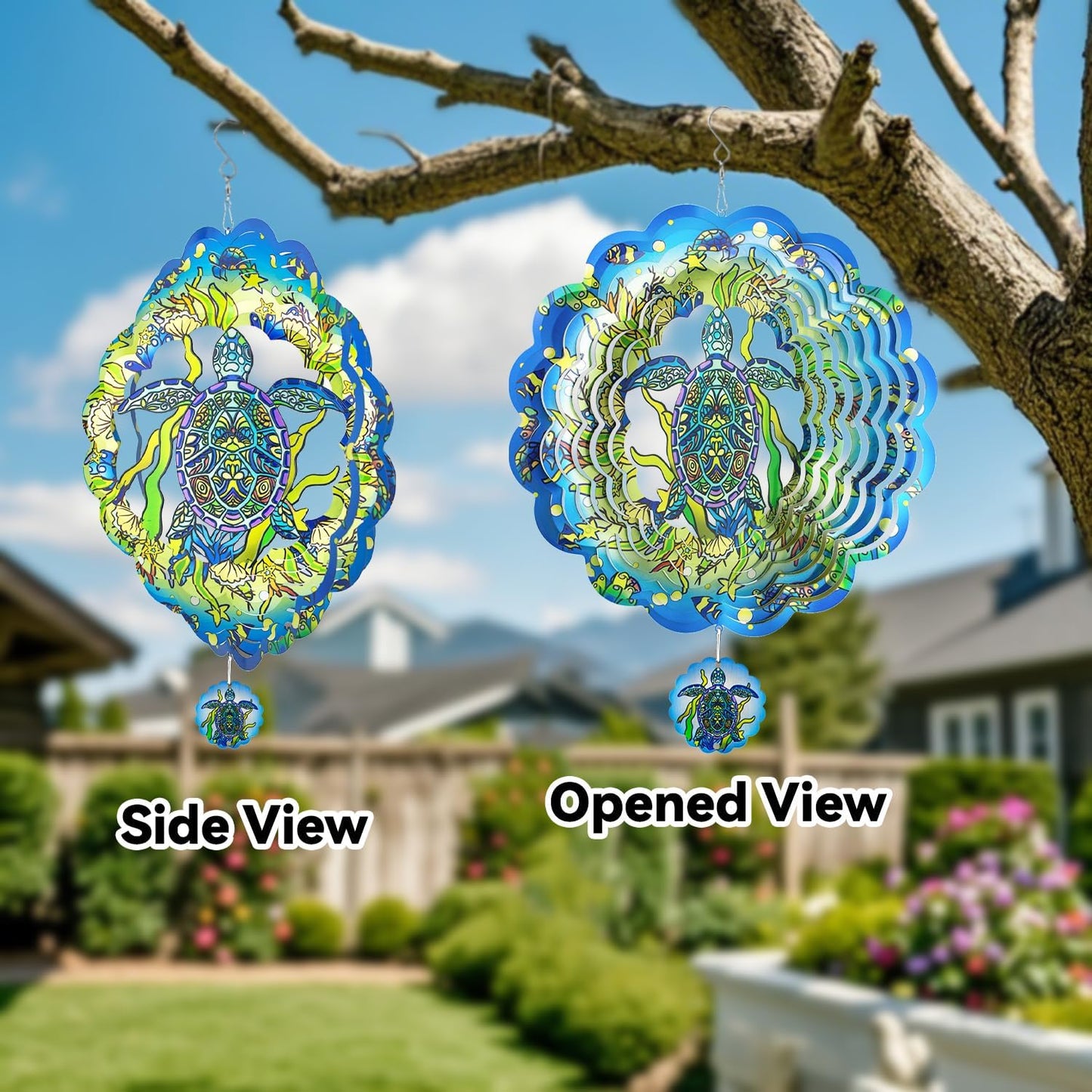 Wind Spinners,12 inch Sea Turtle with 360° Swivel Hook for Yard and Garden, Bird Wind Catcher, Metal Wind Spinners Outdoor for Lawn Hanging Crafts Decor Kinetic Yard Art Ornament Gifts