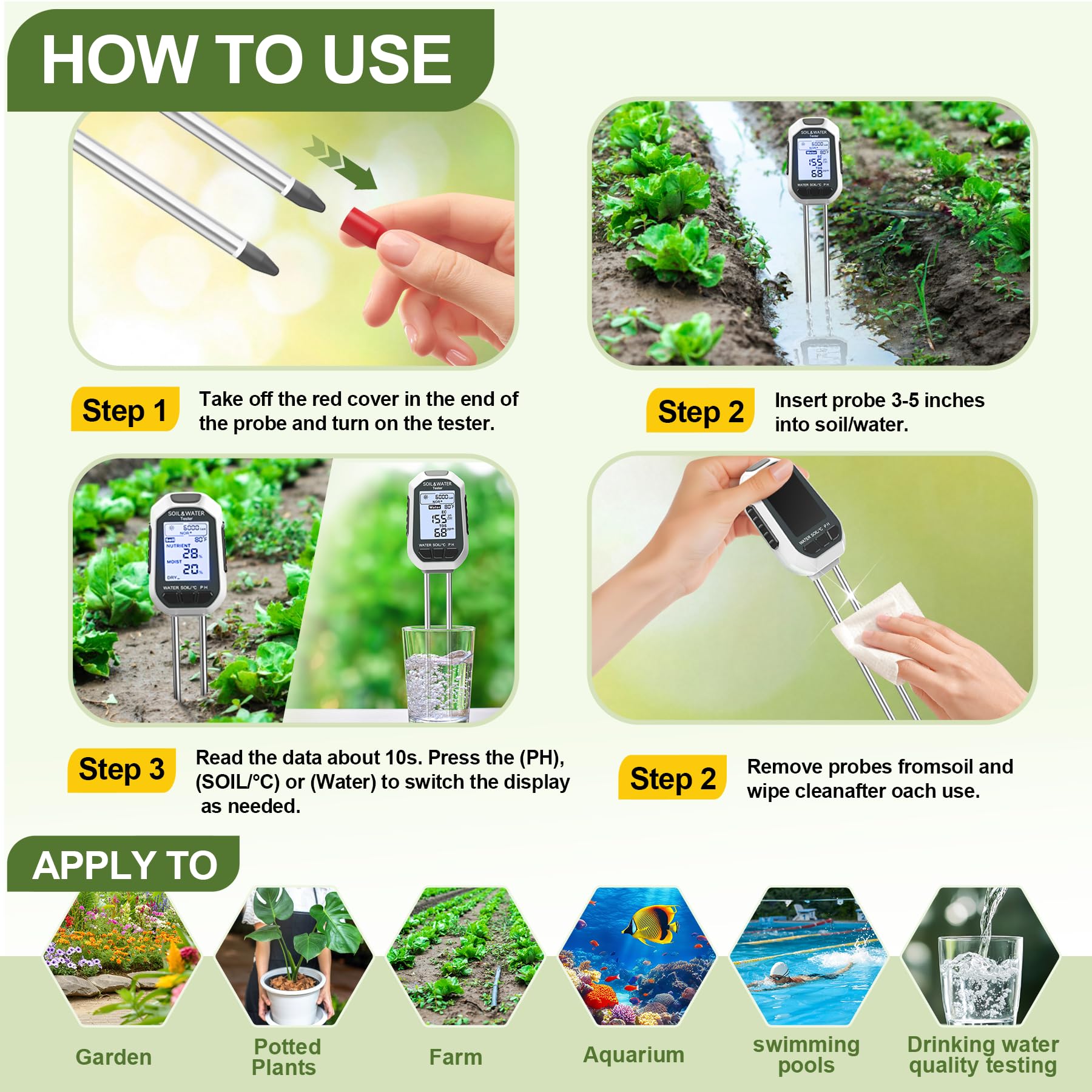 Buladeke Moisture Meter for Plants, 7-in-1 Digital Soil Tester Kit with Backlit LCD - Measures pH