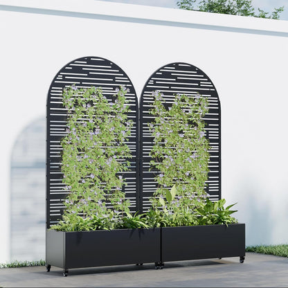 Casaphoria 72"x35" Metal Raised Garden Bed with Trellis(2 Pack), Outdoor Planter Box with Wheels & Drainage Holes for Climbing Plants, Flowers, Elevated Garden Kit, Black-Shine-Arched
