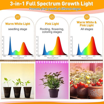 Meonum Plant Shelf with Grow Lights, 5.9FT 6 Tier DIY Metal Grow Rack, Indoor Greenhouse with 90W LED Full Spectrum Growing Lamps, Mechanical Timer, PP Waterproof Pads for Indoor Seed Starting