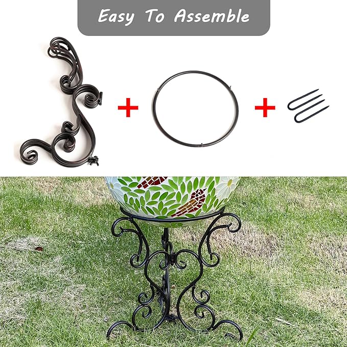 9" Metal Gazing Ball Stand, Scroll Gazing Globe Stand for 10 or 12 Inches Garden Gazing Globes, Indoor/Outdoor Gazing Ball Display Holder, Black