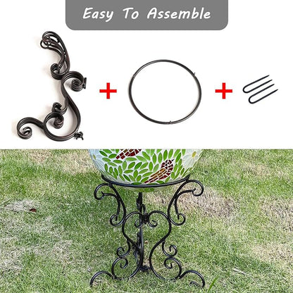 9" Metal Gazing Ball Stand, Scroll Gazing Globe Stand for 10 or 12 Inches Garden Gazing Globes, Indoor/Outdoor Gazing Ball Display Holder, Black