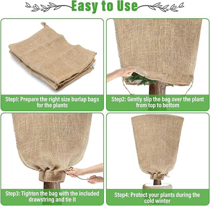 Riare 2 Packs 24 × 40 Inch Burlap Winter Plant Cover Bags with Drawstring- Reusable Large Burlap Sack Plant Frost Protector, Plant Frost Cloth Cold Tree Freeze Blanket for Outdoor Plants Shrubs Fruit