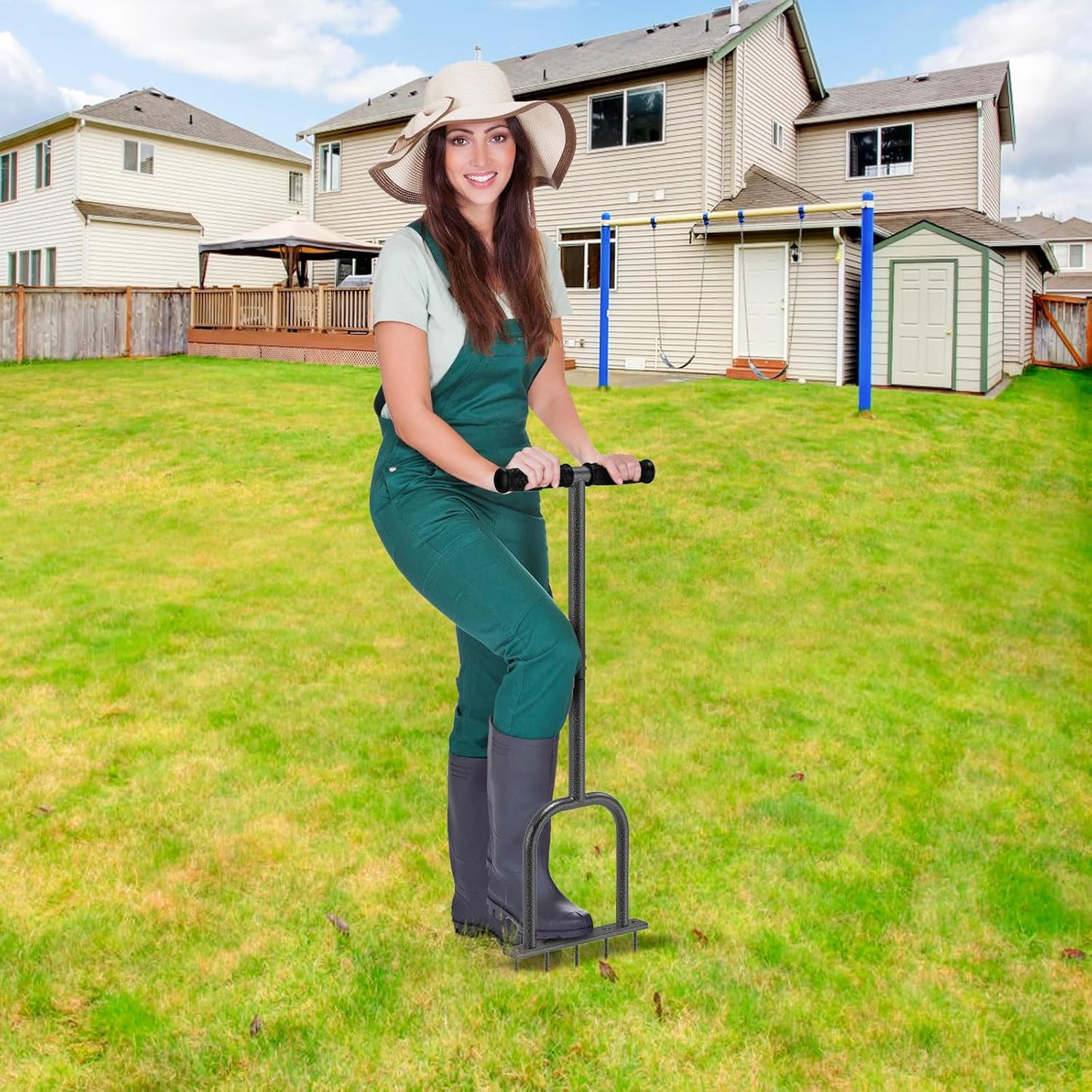 BeneLabel Handheld Lawn Aerator Spike Manual Tool with Solid Spikes Grass Aerators for Lawn with Soft Rubber T-Handle Revives Lawn Health, Loosening Soil