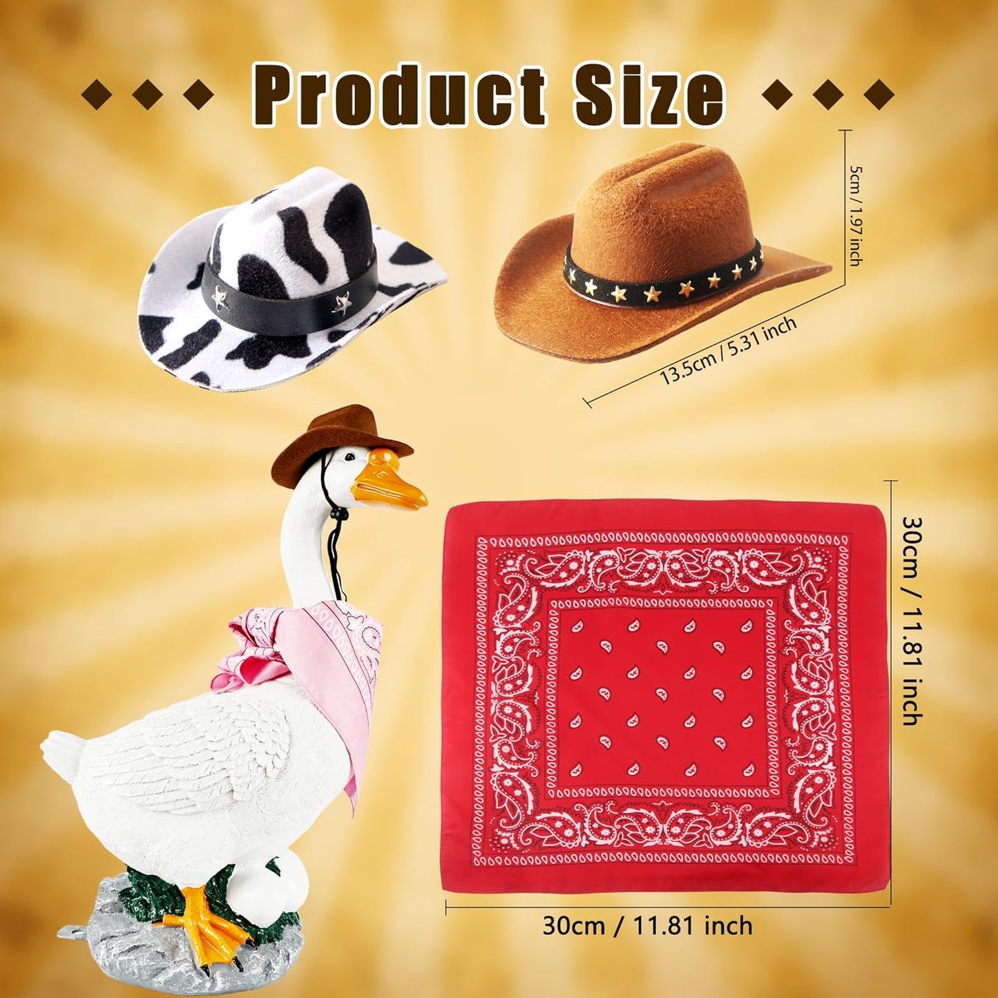 4 Pcs Western Cowboy Porch Goose Outfits Funny Porch Goose Cowboy Hat and Bandana for Outdoor Garden Patio Yard Lawn Goosey Statue Decor