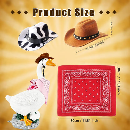 4 Pcs Western Cowboy Porch Goose Outfits Funny Porch Goose Cowboy Hat and Bandana for Outdoor Garden Patio Yard Lawn Goosey Statue Decor