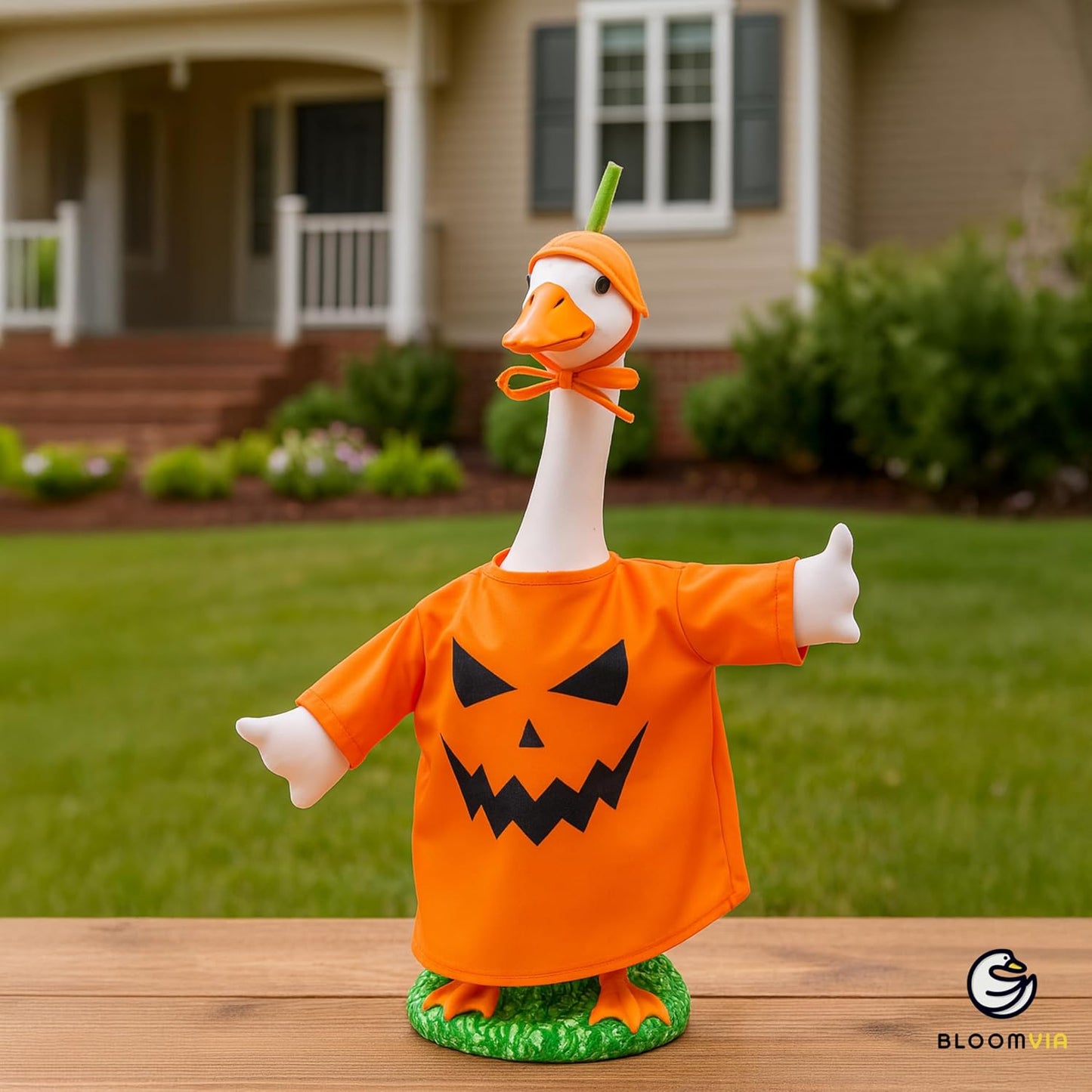 Lawn Goose Outfit – Glossy Cape & Adjustable Hat for 23″ Goose Statue – Halloween & Vampire & USA Flag Costume