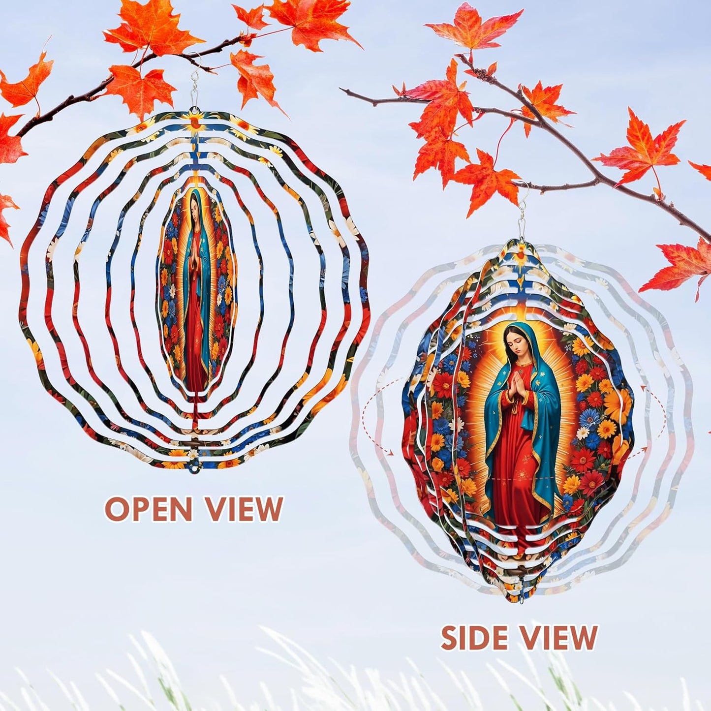 FLAGWIX Christmas Christian Gifts for Women Faith - Virgen de Guadalupe 3D Stainless Steel Metal Wind Spinners 12 in - Our Lady of Guadalupe Wind Spinner Outdoor, Religious Gifts for Mom Grandma