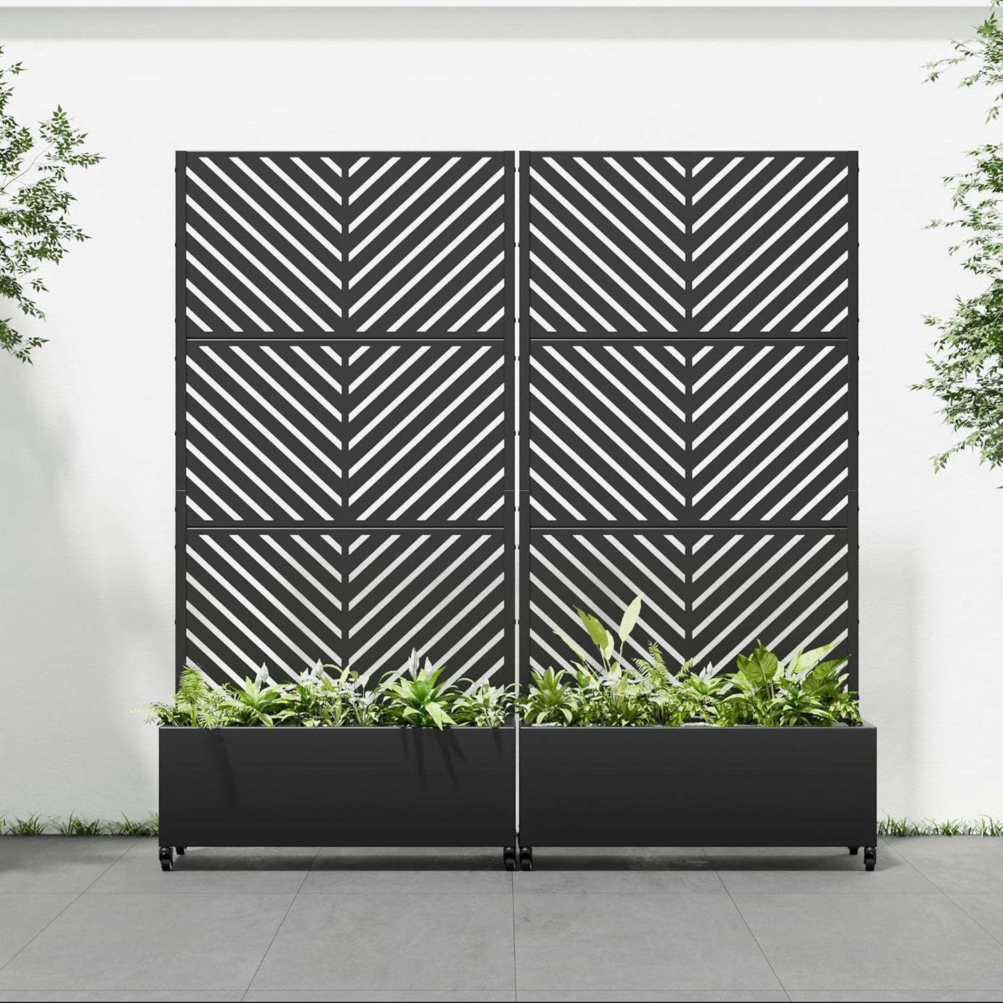 Casaphoria 72"x35" Metal Raised Garden Bed with Trellis(2 Pack), Outdoor Planter Box with Wheels & Drainage Holes for Climbing Plants, Flowers, Elevated Garden Kit with Privacy Screen, Black-Parallel