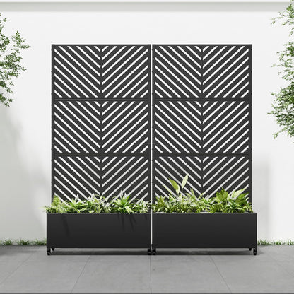 Casaphoria 72"x35" Metal Raised Garden Bed with Trellis(2 Pack), Outdoor Planter Box with Wheels & Drainage Holes for Climbing Plants, Flowers, Elevated Garden Kit with Privacy Screen, Black-Parallel