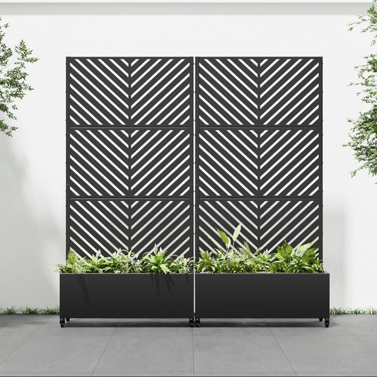 Casaphoria 72"x35" Metal Raised Garden Bed with Trellis(2 Pack), Outdoor Planter Box with Wheels & Drainage Holes for Climbing Plants, Flowers, Elevated Garden Kit with Privacy Screen, Black-Parallel
