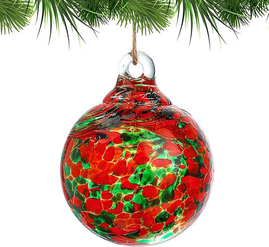 Hand Blown Glass Gazing Balls for Garden Hanging Friendship Balls Christmas Ball Ornaments for Xmas Tree Decoration (Red - A)