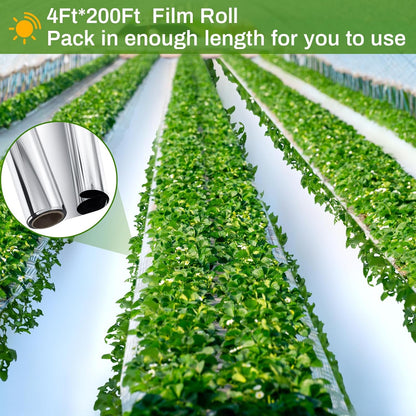 4 x 200 Ft Highly Reflective Film Roll Heavy Duty Horticulture Film Roll for Outdoor Indoor Plant Grow Tent Warm House Greenhouse Room, 2 Mil Silver