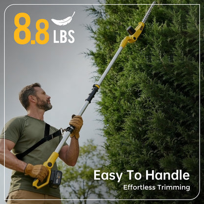 YDlawn 20V Cordless Pole Hedge Trimmer, 15 Ft Reach, 2 x 4.0Ah Batteries
