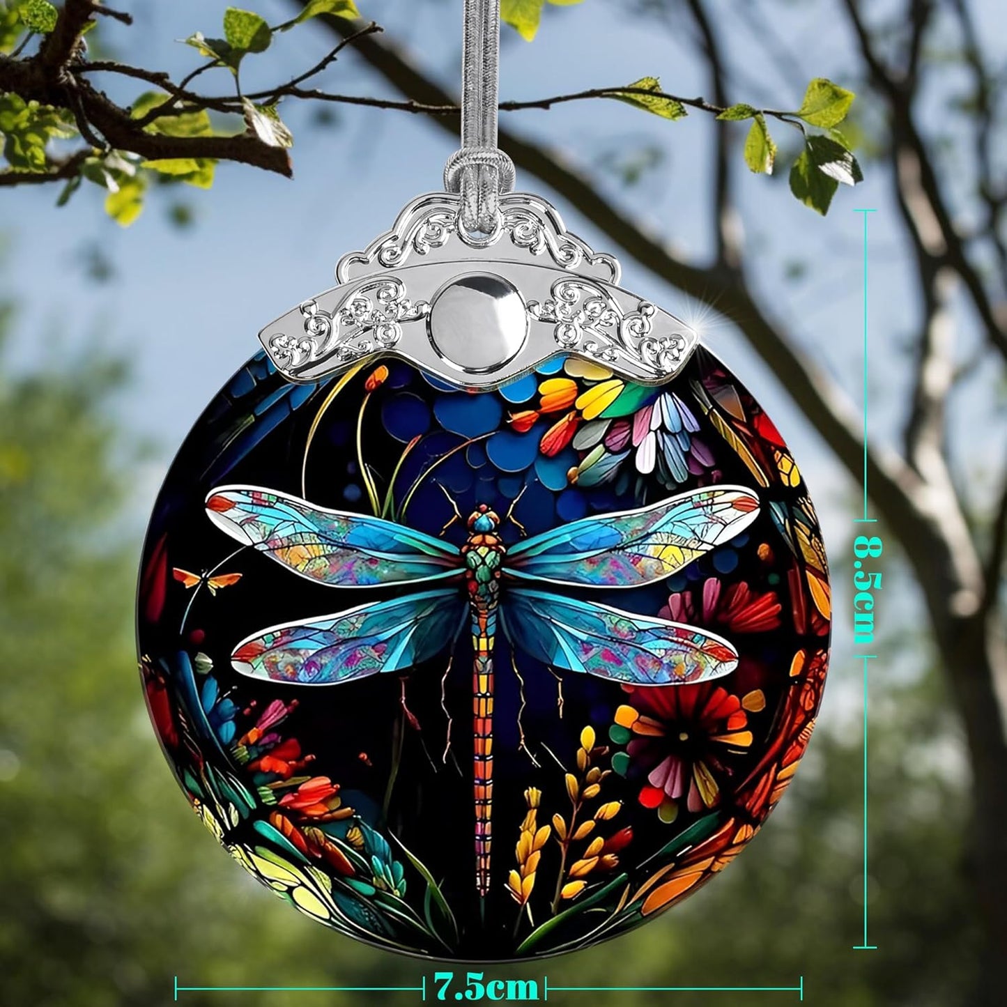 Christmas Dragonfly Ornament - Stained Glass Decor for Tree, Holiday Decorations and Xmas Gift Ideas