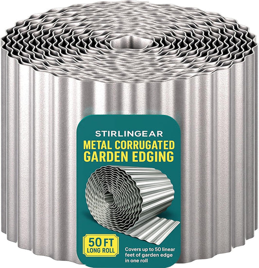50FT Galvanized Steel Corrugated Metal Landscape Edging – Flexible & Rustproof Garden Edging Border, Decorative Metal Trim for Flower Beds, Lawn, Driveway, Walkway & Raised Beds