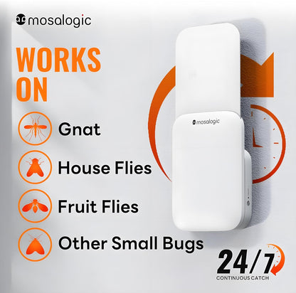 Mosalogic Fruit Fly Traps for Indoors Gnat Trap for House Indoor- 600 Sqft Protection Area UV Fly Insect Trapper for Fruit Flies，Gnat，Mosquito，and Other Flying Insect Plug in Bug Killer White