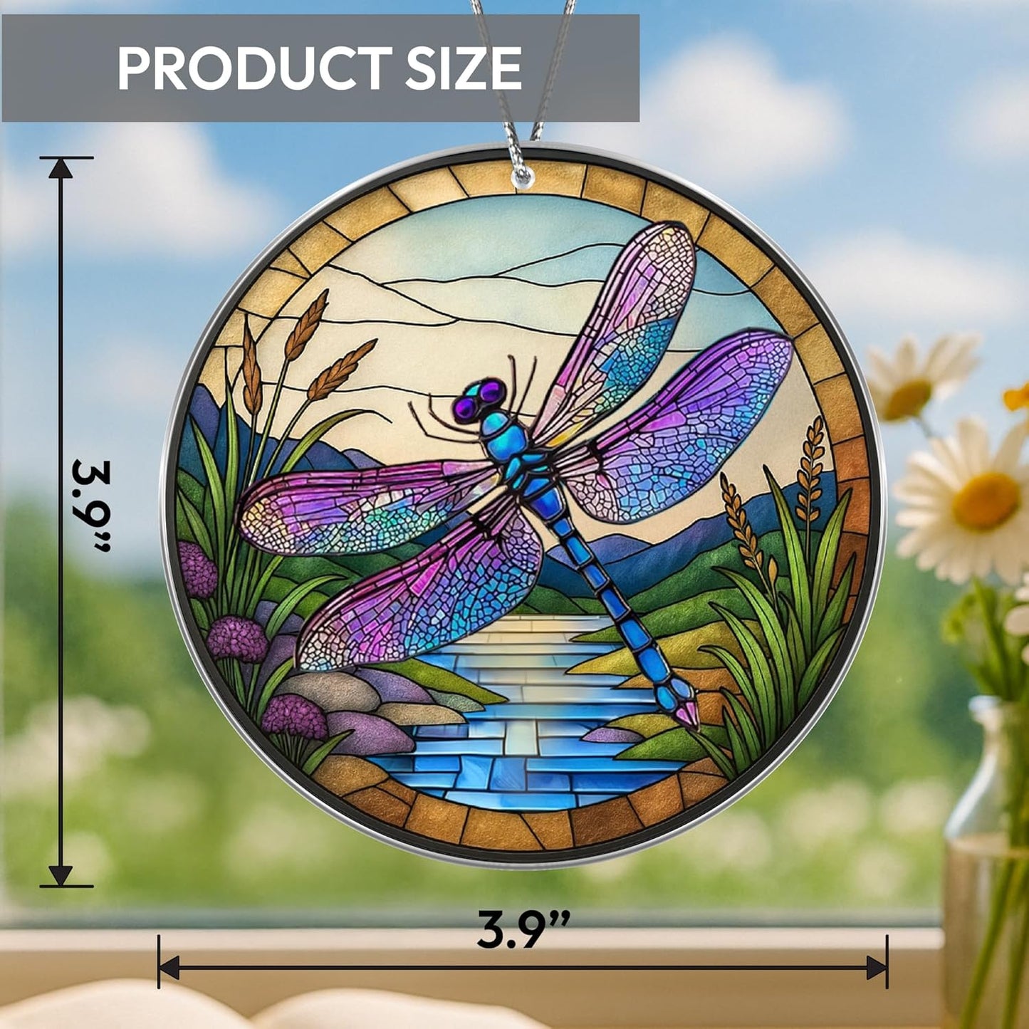 Dragonfly Gifts for Women, Dragonflies Decor Suncatcher Effect, Dragon Fly Stained Glass Effect, Dragonfly Ornaments for Christmas Tree Decoration, Birthday Gift for Mom (Nature’s Melody)