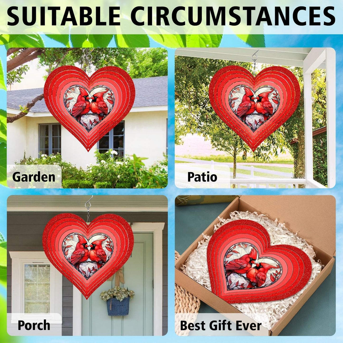 Cardinal Yard and Garden Wind Spinner, Unique 3D Hanging Cardinal Wind Spinner