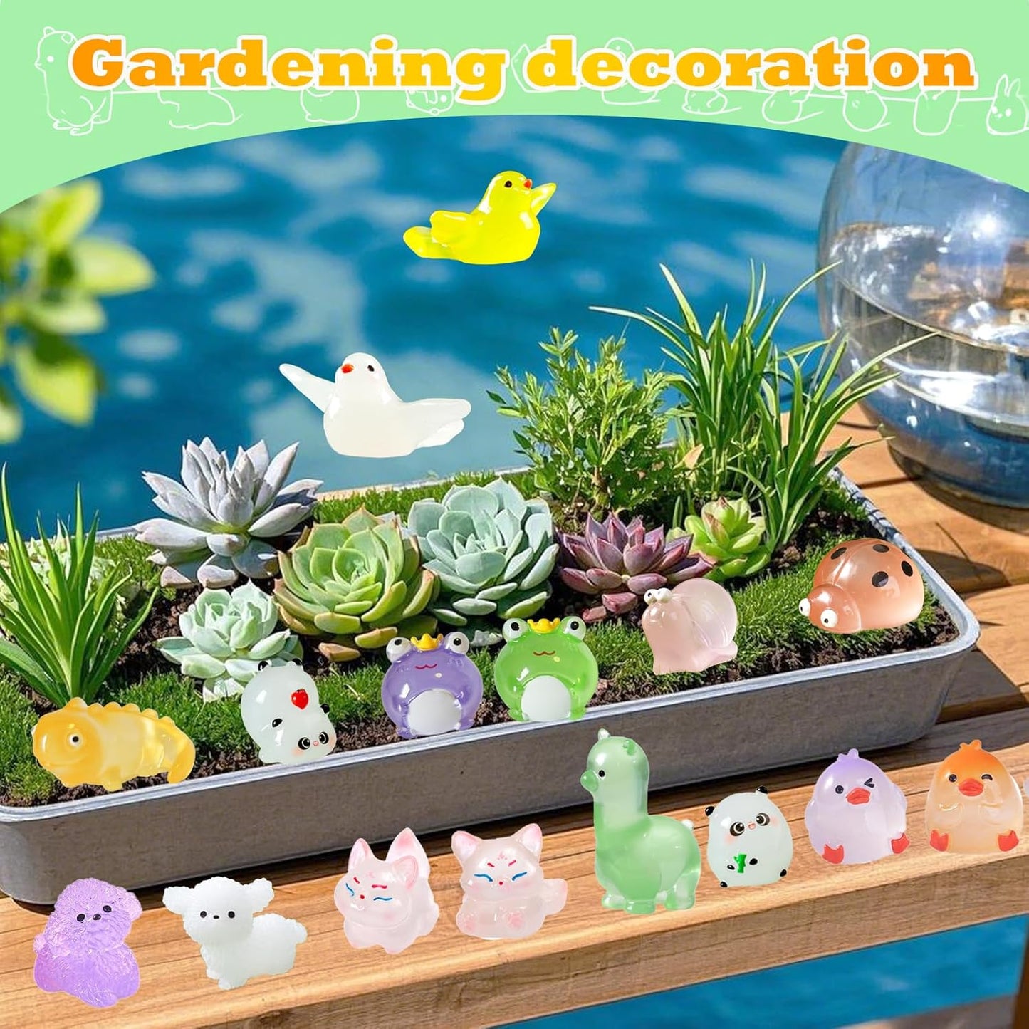 Luminous Mini Resin Figures to Hide, Tiny Resin Animals Variety Pack for Fairy Garden Accessories Outdoor, Glow in The Dark Miniature Figurines for Fish Tank Decorations 40 pcs