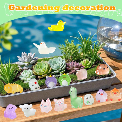 Luminous Mini Resin Figures to Hide, Tiny Resin Animals Variety Pack for Fairy Garden Accessories Outdoor, Glow in The Dark Miniature Figurines for Fish Tank Decorations 40 pcs