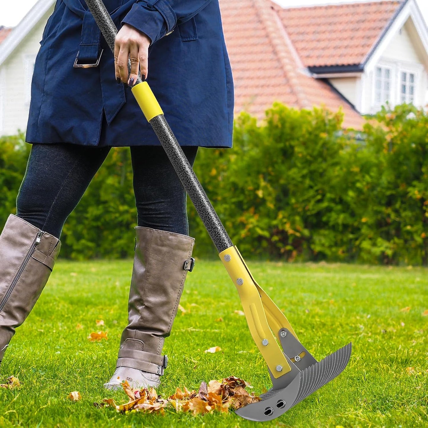 Thatch Rake,Cold-Pressed Steel Dethatcher Rake - 56 inch Adjustable Handle, Ergonomic Grip, Rust-Resistant - Perfect for Gardens, Lawns, Fields, & More - Senior-Friendly Design