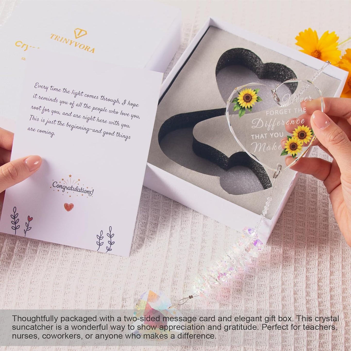 Crystal Suncatcher Thank You Gift – Never Forget The Difference You Make Ornament for Women, Appreciation Gifts for Coworkers, Teachers, Bosses, Nurses, Friends, Meaningful Keepsake