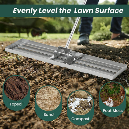 Goplus Lawn Leveling Rake, 42" x 10" Heavy Duty Level Lawn Tool w/ Ergonomic Handle for Soil, Effort-Saving Landscape Rake for Garden, Backyard, Golf Course, Farm, Pasture, Silver