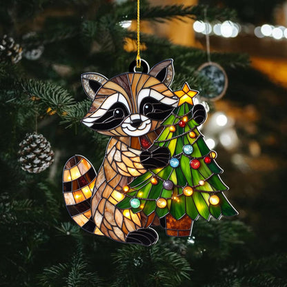 Raccoon Christmas Ornament – Acrylic Suncatcher Hanging Decor, Cute Raccoon Gifts for Men Women, Animal Xmas Ornaments, Rustic Woodland Xmas Decoration, Raccoon Lovers(Sun-25)