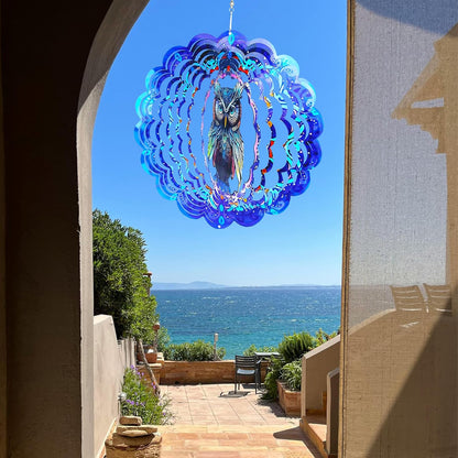 Wind Spinners Owl Arts12 inch 3D Stainless Steel Laser Cut Metal Art Geometric Pattern Wind Sculpture Hanging for Yard Garden Decorations Gifts Indoor Outdoor