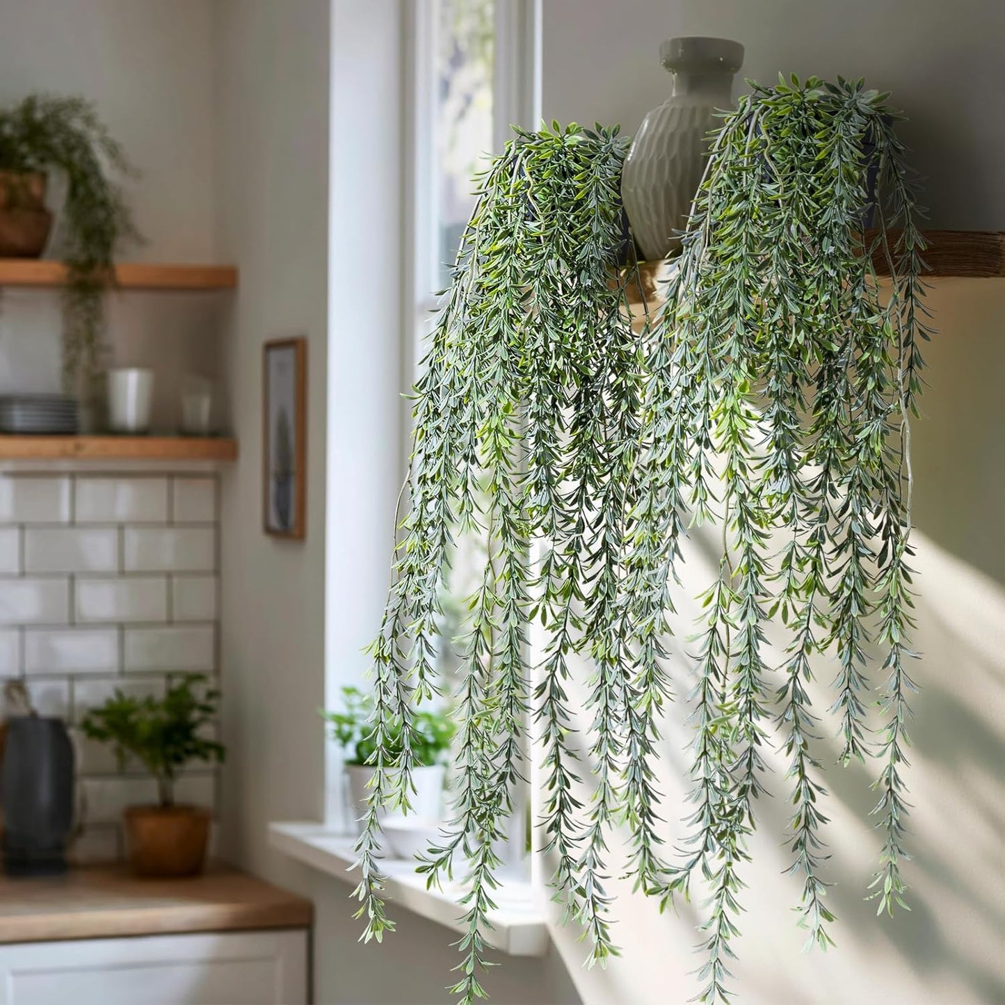Artificial Hanging Plant 2 Pcs Faux Plant Ivy Vine Faux Eucalyptus Vines Fake Potted Greenery for Wall Living Room Home Shelf Office Bathroom Outdoor Indoor Decor (Type 5)
