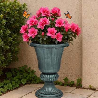 Magshion 20" Urn Planters for Outdoor Plants, Large Decorative Front Porch Planters Set of 2, Weatherproof Tall Plastic Flower Pots for Garden, Patio & Entryway Décor, Antique Green