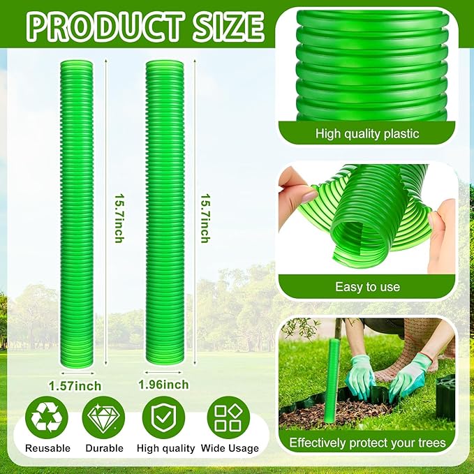 Menkxi 20 Pcs Corrugated Tree Guards Tubes Plastic Saplings Tree Trunk Protectors Wraps to Protect Bark from Deer, Sapling from Rodents, Mowers, Animals(15.7 x 2, 15.7 x 1.5,Army Green)