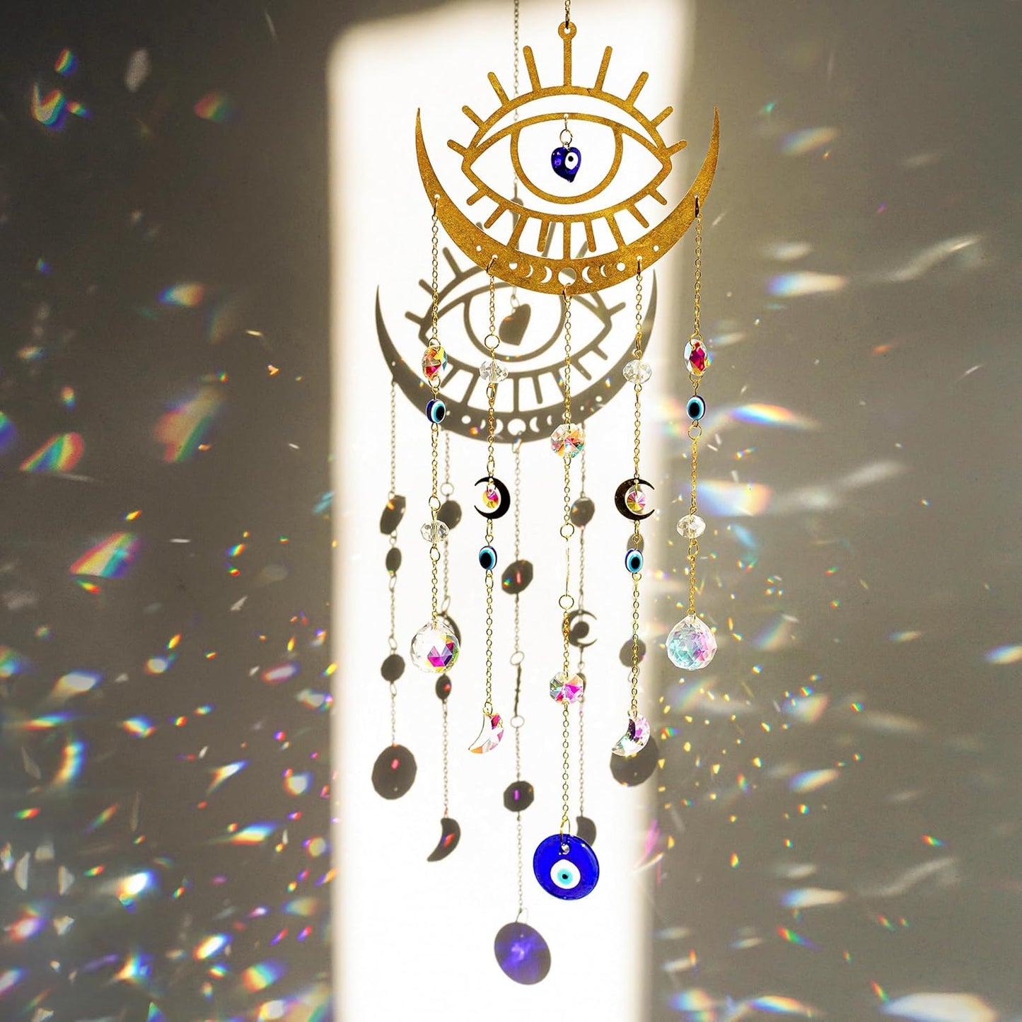 H&D HYALINE & DORA Crystal Suncatcher Evil Eye Sun Catchers for Windows Hanging Indoor Outdoor Home Decor Prism Rainbow Maker