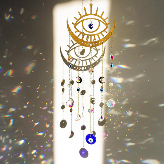 H&D HYALINE & DORA Crystal Suncatcher Evil Eye Sun Catchers for Windows Hanging Indoor Outdoor Home Decor Prism Rainbow Maker