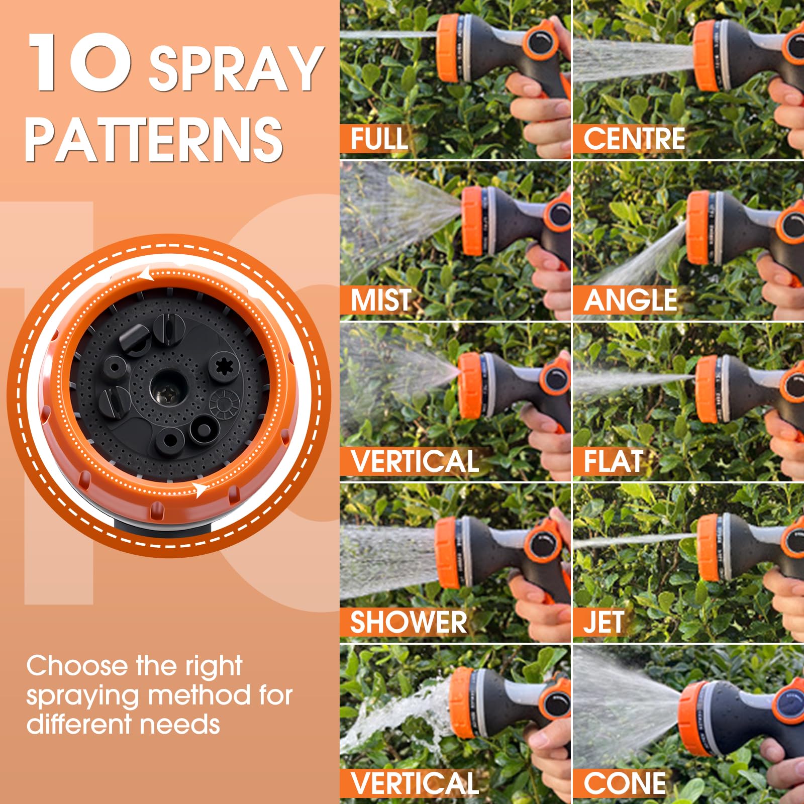 Garden Hose Nozzles,Hose Spray Nozzle with Adjustable 10 Watering Patterns