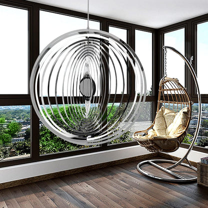 Hanging Wind Spinner Outdoor Metal Decorations, Silver Wind Spinners for Yard and Garden,3D Mirror Stainless Steel Wind Sculptur Chime Indoor Outdoor Garden Decoration Worth Gift （Round）