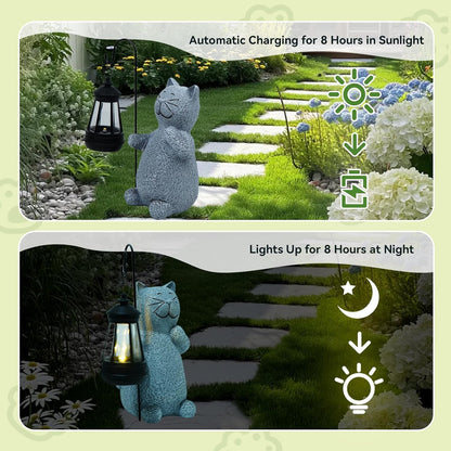 Solar Cat Garden Statues with LED Lights, Outdoor Decor for Patio Yard Balcony - Unique Housewarming Birthday Gifts for Women Mom Grandma