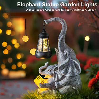 Solar Elephant Statue Lights Outdoor Garden Decoration, Elephant Statue with Solar Lantern Outdoor Decoration for Mother Women Birthday Gift-Courtyar Balcony Lawn Decor