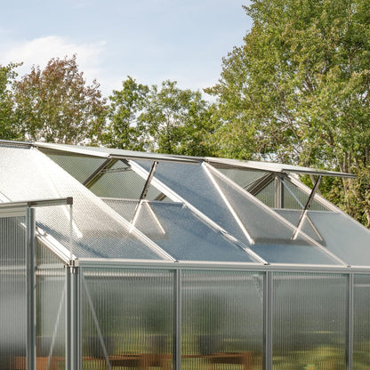 Greenhouse Saphir 6 Aluminum Frame 8.5 x 12.6 ft Approx. 8 mm Polycarbonate Panels - with Bonus Base Frame and Automatic Vent Opener