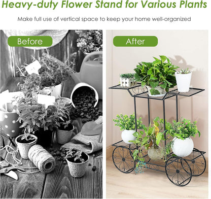 Safstar 6 Tiered Metal Plant Stand w/4 Decorative Wheels, Multilayer Flower Display Shelf for Home, Garden, Patio, Parisian Style Potted Plant Rack Holder