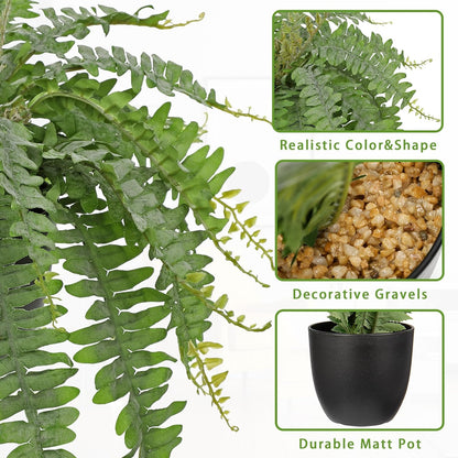 Hollyone Artificial Fern Plants in Pot 18.8" Small Artificial Boston Fern 24 Leaves for Outdoors & Indoor Faux Potted Plant Fake Ferns Bush Plant Patio Garden Farmhouse Porch Home Decor Dusty Green