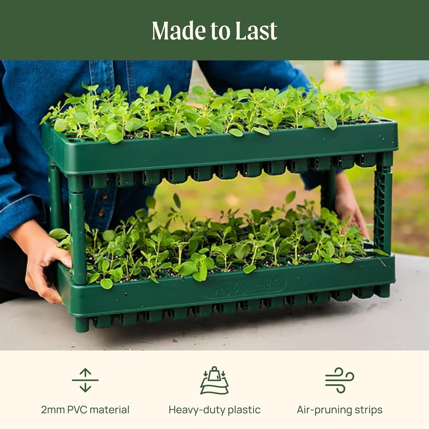 Vego garden 10" x 20" 76 Cells Seed Starter Tray Stackable Seedling Starting Germination Trays for Plants Planting Vegetables Herbs Flowers, 2 Set