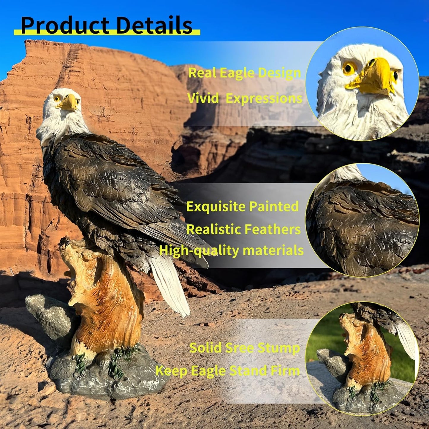13.2" Real Eagle Statue, Funny Resin Bird Sculpture, Garden Outdoor Decor, Seabird Coastal Beach Accent, Eagle Pattern, Tropical Home Decor, Landscape & Patio Ornaments, Bald Eagle Gift