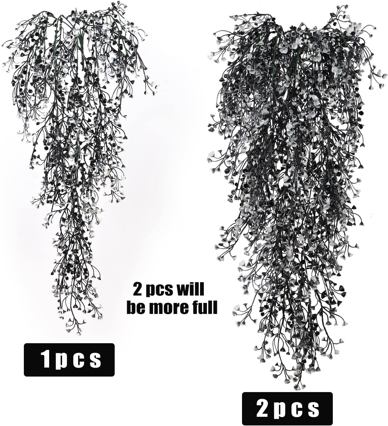 RECUTMS Artificial Hanging Plants 4 Pcs Fake Ferns Artificial Plants Large Faux Hanging Plant Wall Plants Fake Ivy Room Home Garden Wedding Halloween Party Indoor Outdoor Decor(Black White)