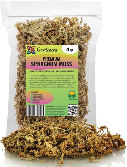 Premium New Zealand Sphagnum Moss by Gardenera - Organic Hand Mixed Long Fibered Sphagnum Moss Orchid - 4 Quart