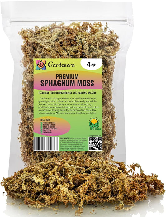 Premium New Zealand Sphagnum Moss by Gardenera - Organic Hand Mixed Long Fibered Sphagnum Moss Orchid - 4 Quart